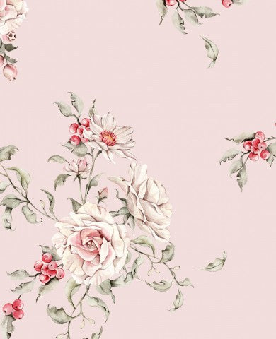 Satin cotton floral wallpaper with pink and white flowers