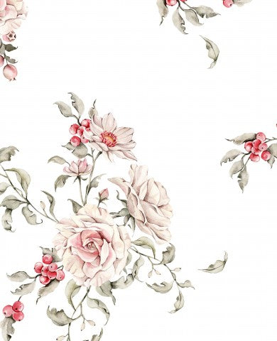 Rib Jersey rosa Rosen auf weißem Hintergrund