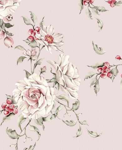 Waterproof fabric floral pattern with pink and white flowers
