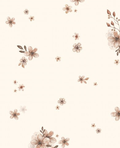 Rib Jersey a floral wallpaper pattern in beige and brown