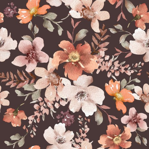 French Terry ein Bild eines Blumenmusters auf schwarzem Hintergrund