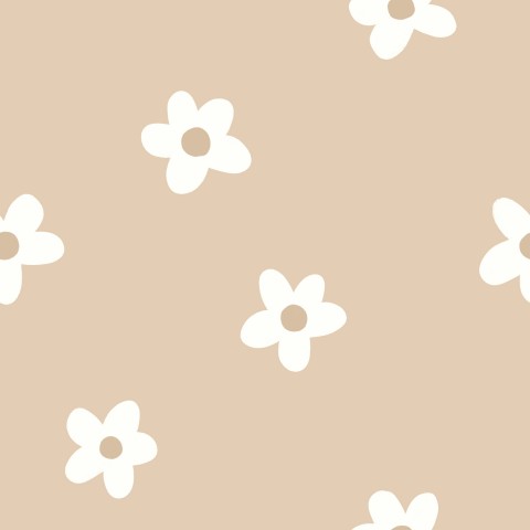 Muslin et mønster af hvide blomster på en beige baggrund