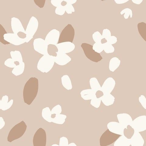 Raso di cotone con motivo floreale su sfondo beige
