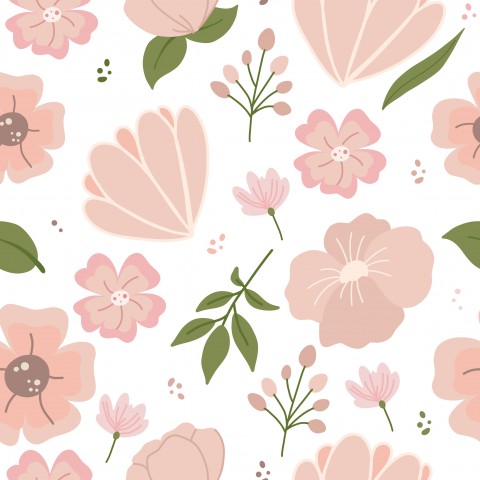 French Terry pink flowers and leaves