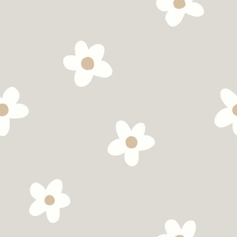 French Terry white and brown flowers on a gray background