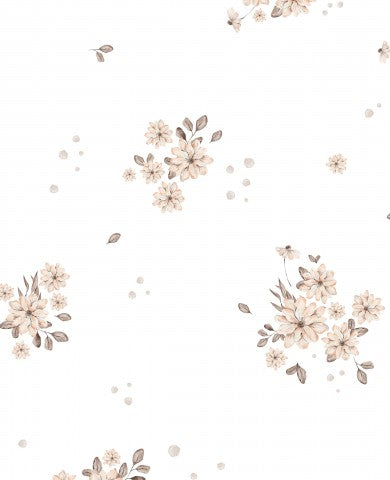 Muslin med blomstermønster på en hvid baggrund