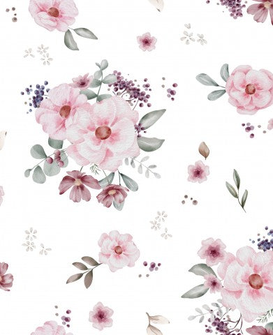 Rib Jersey Blumenmuster mit rosa und violetten Blumen