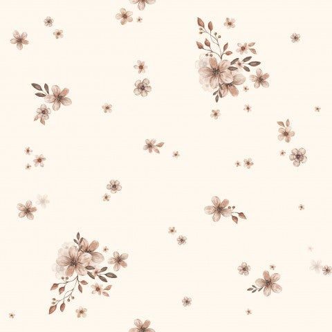 French Terry, un papel pintado con estampado floral en tonos beige y marrón.