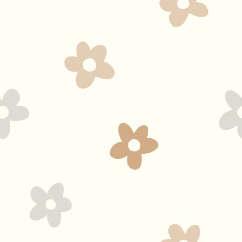 Waterdichte stof, wit-beige behang met kleine bloemen