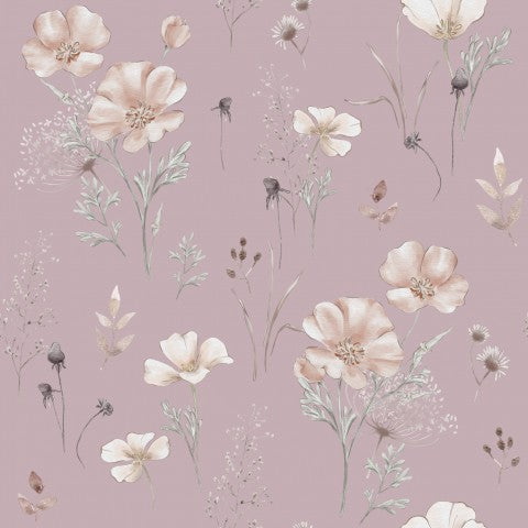 Decorazioni calde su cotone: tessuto in tela lilla con motivo paisley floreale, ideale per progetti di cucito e patchwork. Ottimi tessuti venduti al metro.