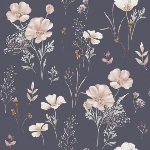 Satin cotton flowers on purple background