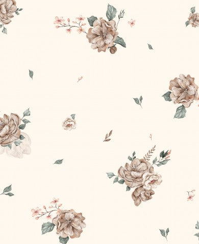 Waterproof fabric seamless floral wallpaper in beige and brown