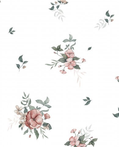 Rib Jersey eine Blumentapete mit rosa und grünen Blumen