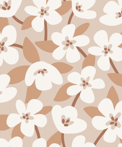 Waterproof fabric white flowers on beige background