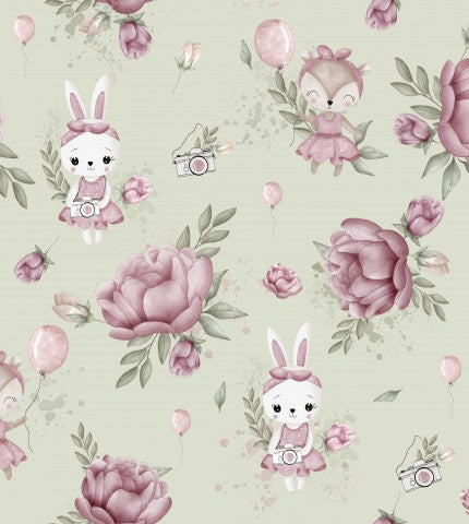 Satin cotton rabbits and flowers