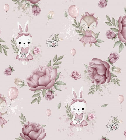 Satin Baumwolle süßem Häschen und Blumen