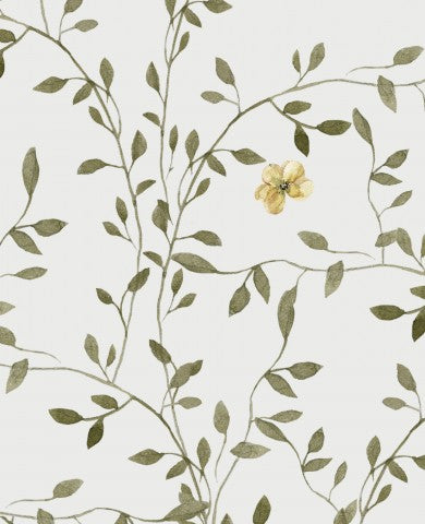 Vandtæt blomstertapet med grønne blade og gule blomster