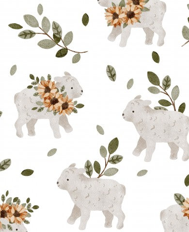 Satin cotton sheep and flowers