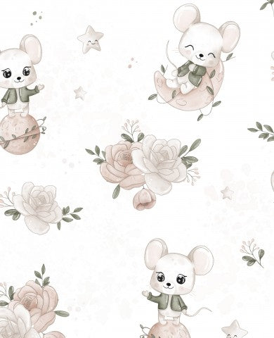 Schattige muisjes en bloemen van satijnkatoen
