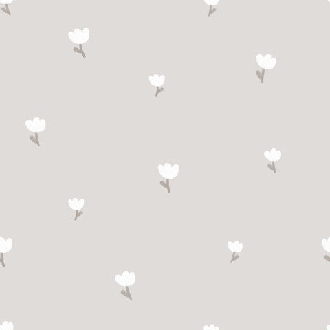 Rib Jersey a pattern of white flowers on a grey background