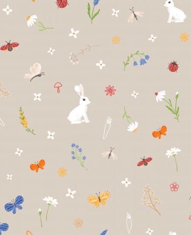 Rib Jersey-kaniner, blomster og sommerfugle