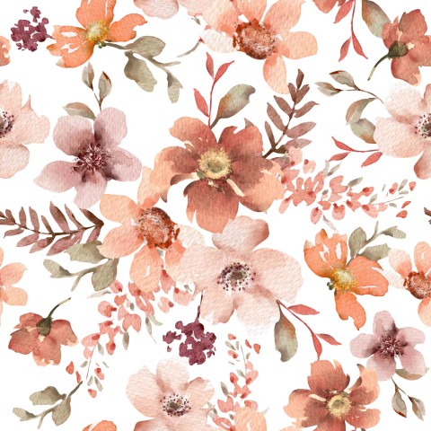 Motivo floreale French Terry con fiori acquerellati