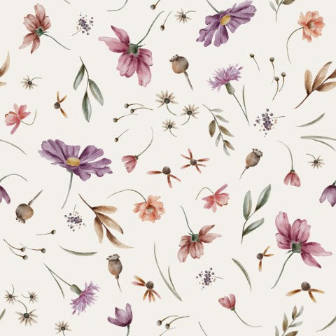 Muslin watercolor flowers and leaves