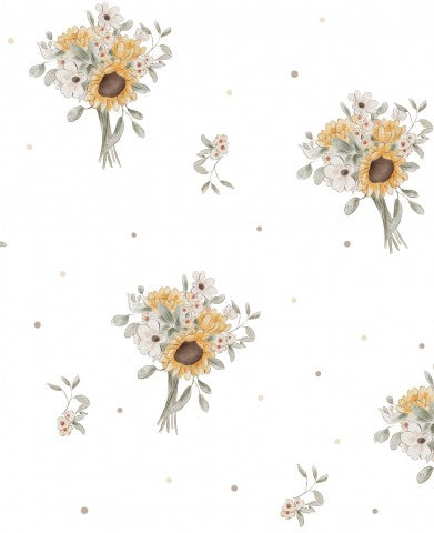 French Terry een bloemenpatroon met zonnebloemen en stippen