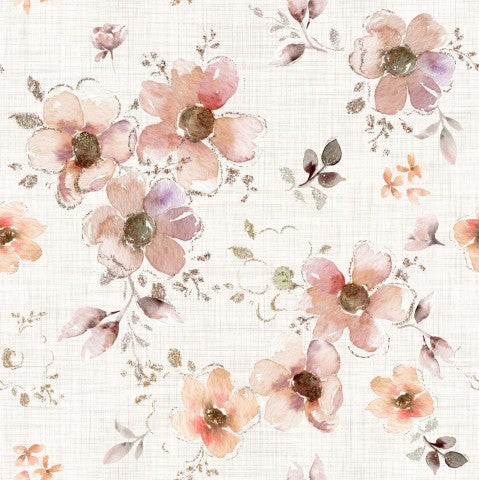 Rib Jersey a watercolor floral wallpaper with pink and brown flowers