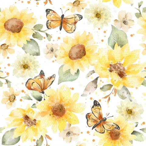Muslin a watercolor pattern with sunflowers and butterflies