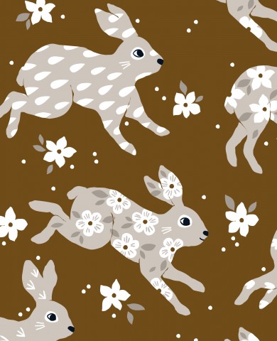 SoftShell motif de lapins et de fleurs sur fond marron