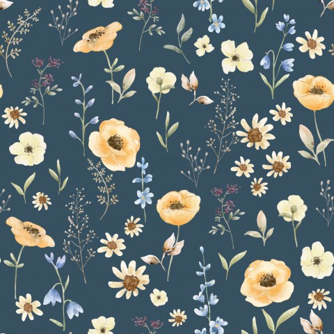 Motivo floreale SoftShell con fiori blu, gialli e bianchi