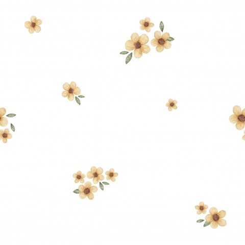 Raso di cotone con motivo di fiori gialli su sfondo bianco