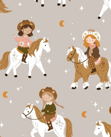 French Terry little girls riding horses