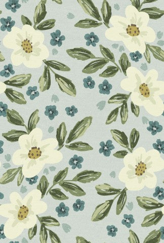 Waterproof fabric a floral fabric with green leaves and white flowers