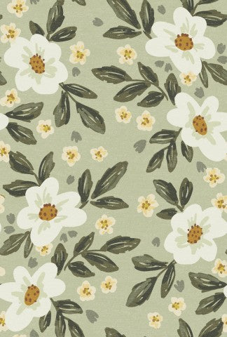 French Terry einen Blumenstoff mit grünen Blättern und Blumen