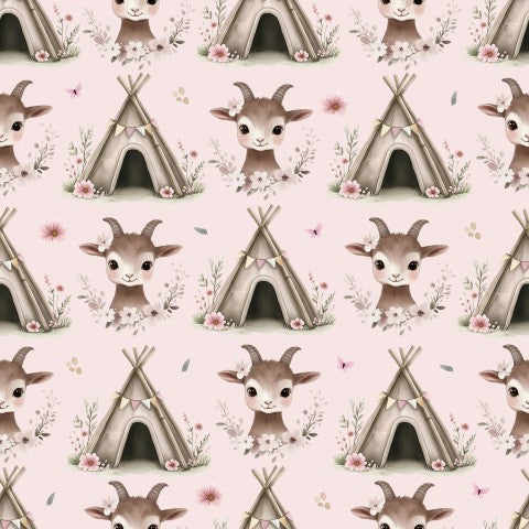 Boho-Stil perfektionieren mit diesem eleganten Canvas Baumwolle Ziegenbaby Rosa -Muster! Ideal für Kleidung, Taschen oder Deko-Projekte.