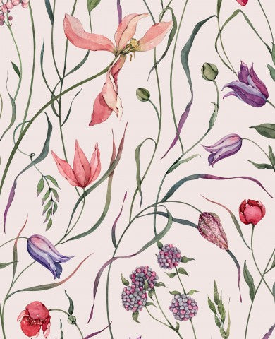 French Terry watercolor flowers and leaves