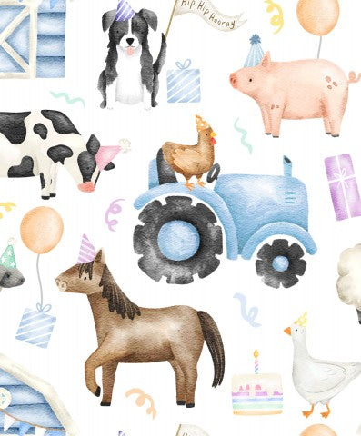 Erleben Sie die schönste Farm-Tier-Feier für Jungen! Canvas Baumwolle Boys Birthday Party Farm Animals White - einzigartige Stoffmuster zum nähen, ideal für Ko