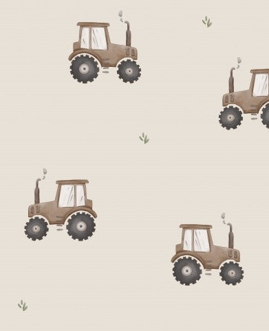 Muslin pattern of tractors on a beige background