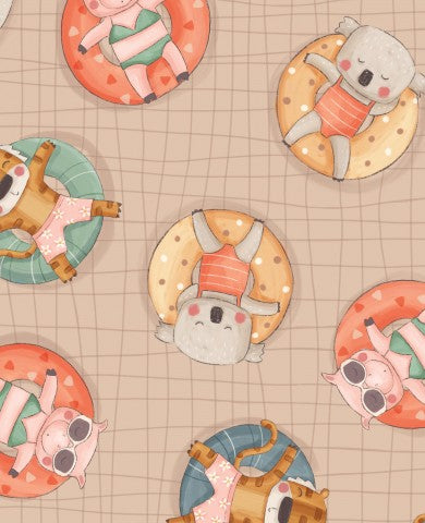 Tessuto impermeabile con simpatici animali sulla spiaggia