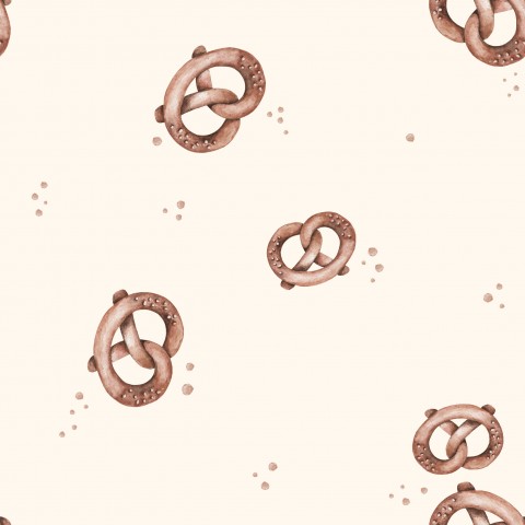 Motivo in raso di cotone con pretzel su sfondo beige