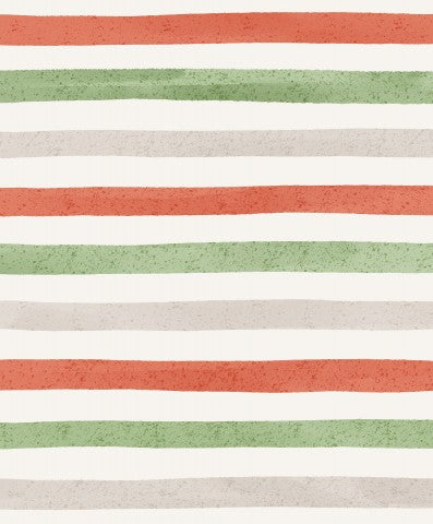 Satin cotton a red-green-white striped pattern
