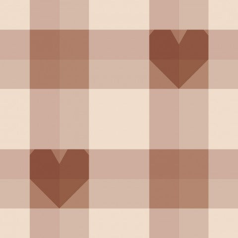 Jersey con estampado de cuadros marrones y blancos con corazones.