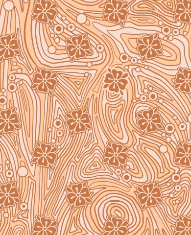 Muslin med orange og hvidt paisleymønster på baggrund