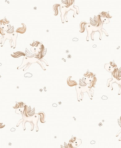 Braunes Canvas-Stoff mit Unicorn-Muster in Offwhite-Tönen, ideal für Hintergründe und Accessoires - 20x20cm Meterware für Näher und Kreativ-Schaffende