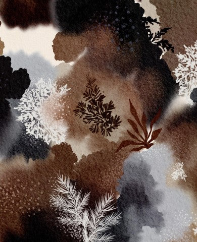 SoftShell une aquarelle avec des feuilles brunes, blanches et noires