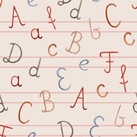 Satin Baumwolle einen linierten Hintergrund mit Buchstaben und Zahlen des Alphabets