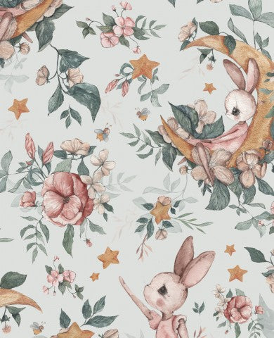 Panama ein Hasen- und Blumenmuster auf weißem Hintergrund