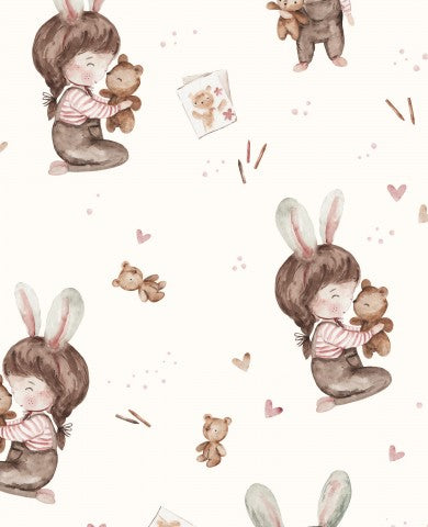 SoftShell Aquarellmuster mit einem kleinen Mädchen und ihrem Teddybär